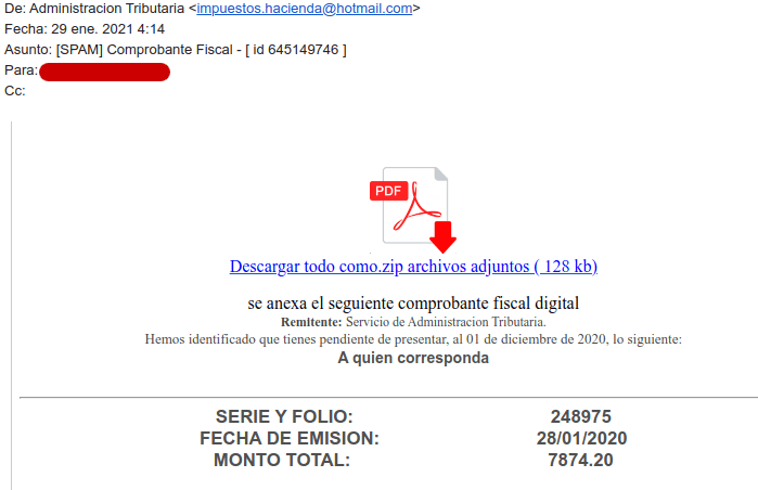 Ejemplo de correo phishing