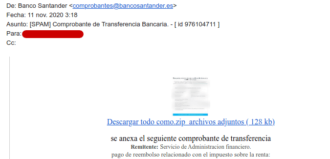 Ejemplo de correo phishing