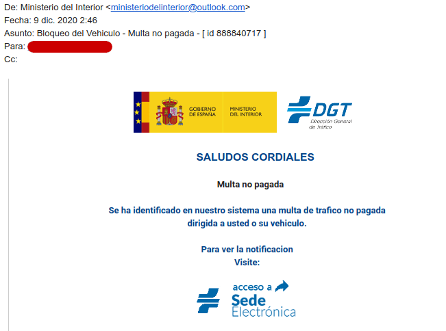 Ejemplo de correo phishing